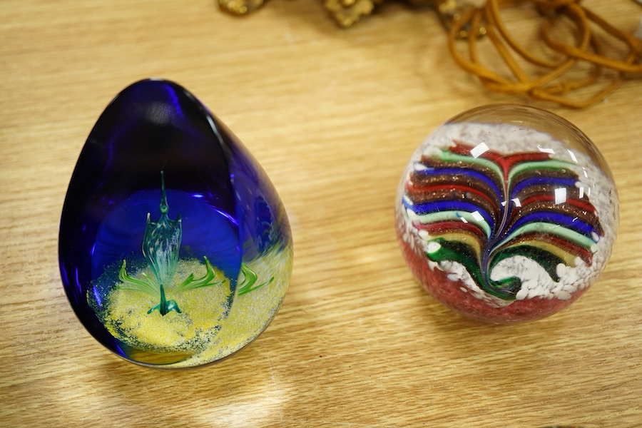 Eight various glass paperweights including Caithness